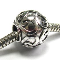 Sterling silver Round Flower Bead for Pandora Troll European Charm Bracelets