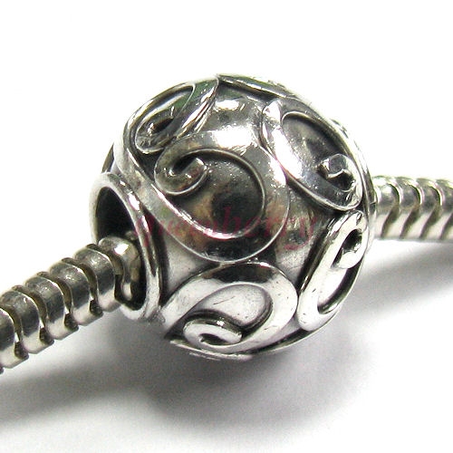 Sterling silver Round Flower Bead for Pandora Troll European Charm Bracelets