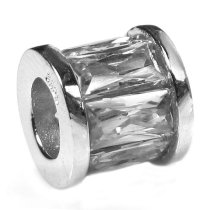 Sterling Silver ROUND CZ ROUND TUBE Bead for Pandora Troll European Charm Bracelets