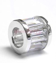 Sterling Silver ROUND CZ ROUND TUBE Bead for Pandora Troll European Charm Bracelets