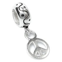 Sterling Silver Round bead PEACE Dangle Bead for Pandora Troll European Charm Bracelets