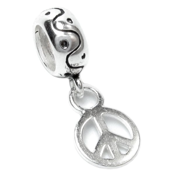 Sterling Silver Round bead PEACE Dangle Bead for Pandora Troll European Charm Bracelets