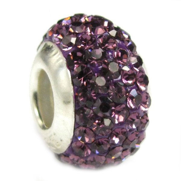 Sterling Silver BIRTHSTONE ROUND Crystal for Pandora Troll European Charm Bracelets February