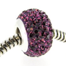 Sterling Silver BIRTHSTONE ROUND Crystal for Pandora Troll European Charm Bracelets February