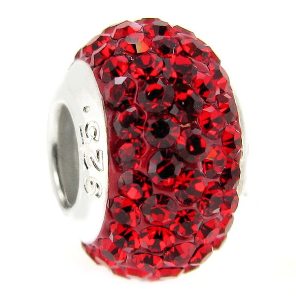 Sterling Silver Birthstone Round Siam Red Crystal for Pandora Troll European Charm Bracelets July