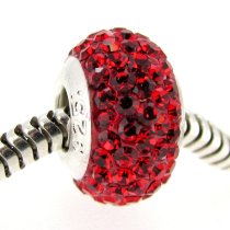 Sterling Silver Birthstone Round Siam Red Crystal for Pandora Troll European Charm Bracelets July