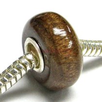Sterling Silver Dark Brown Nature Wood Bead For European Charm Bracelets