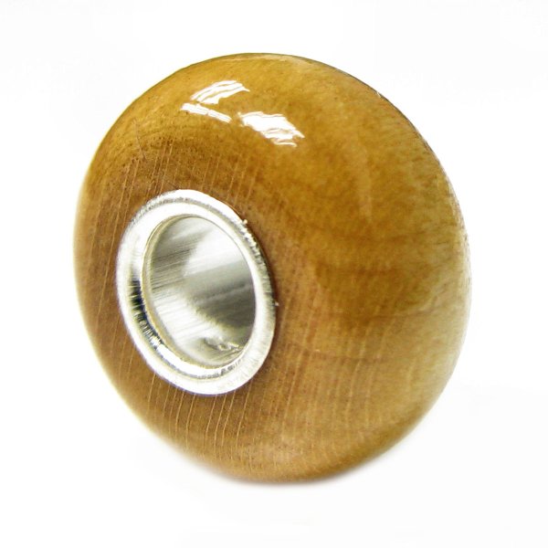 Sterling Silver Yellow Nature Wood bead For European Charm Bracelets