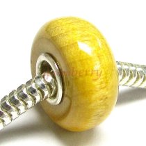 Sterling Silver Yellow Nature Wood bead For European Charm Bracelets