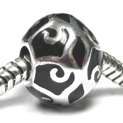 Sterling Silver Black Resin Bead for for European Charm Bracelets