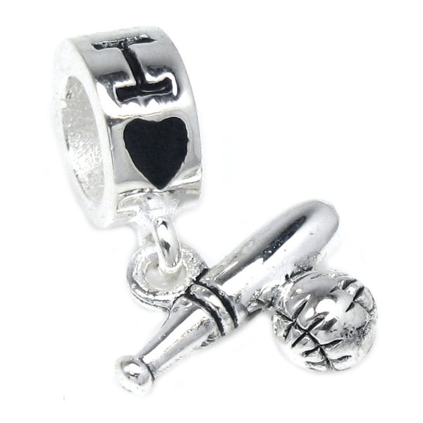 Sterling Silver I Love Baseball Bat for Pandora Troll Chamilia Biagi European Charm Bracelets