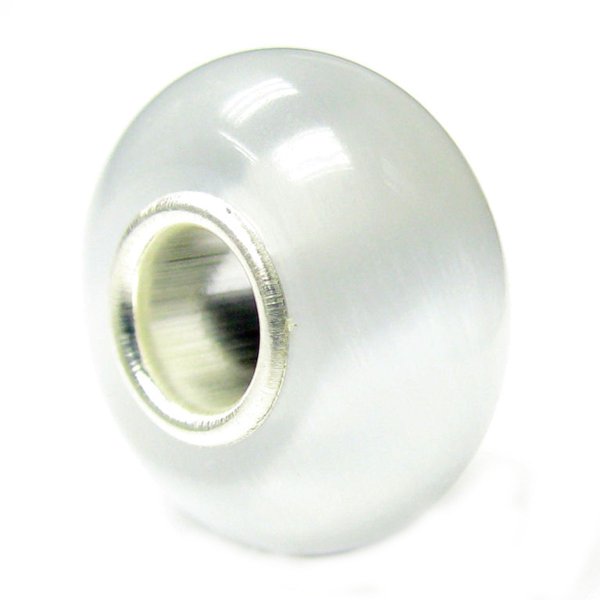 Sterling Silver ROUND white CAT EYE Bead for European Charm Bracelets