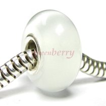 Sterling Silver ROUND white CAT EYE Bead for European Charm Bracelets