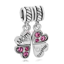 Sterling Silver Rhinestone Mother Daughter Love Heart European Bead Charm