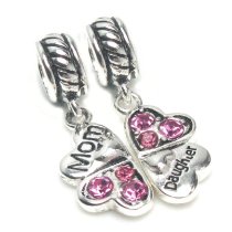 Sterling Silver Rhinestone Mother Daughter Love Heart European Bead Charm