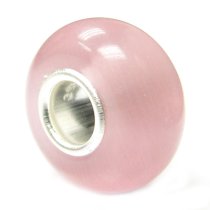 Sterling Silver Round Light Pink Rose CAT EYE Bead for European Charm Bracelets