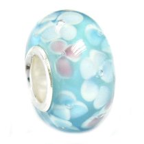 Sterling Silver Hawaii Blue Flowers European Style Glass Bead Charm