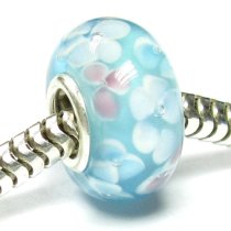 Sterling Silver Hawaii Blue Flowers European Style Glass Bead Charm