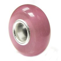Sterling Silver ROUND Rose Pink CAT EYE Bead for European Charm Bracelets