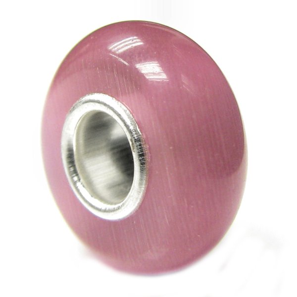 Sterling Silver ROUND Rose Pink CAT EYE Bead for European Charm Bracelets