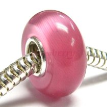 Sterling Silver ROUND Rose Pink CAT EYE Bead for European Charm Bracelets