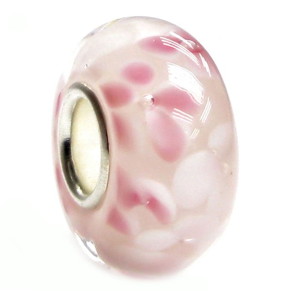 Sterling Silver Round Flower Murano Pink Glass Bead for European Charm Bracelets