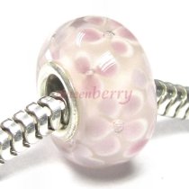 Sterling Silver Round Flower Murano Pink Glass Bead for European Charm Bracelets