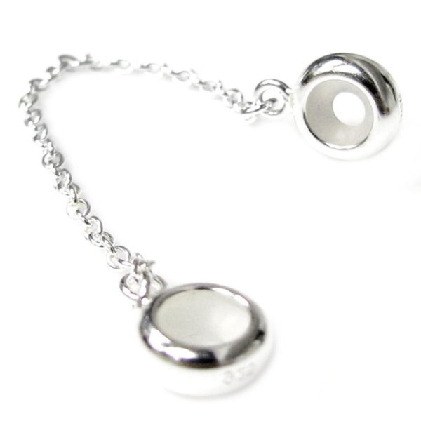 .925 Sterling Silver Round Rubber Stopper Safety Chain Bead for European Charm Bracelets