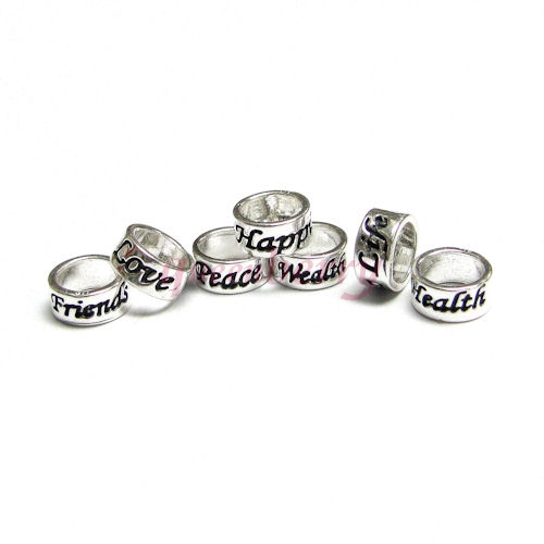 7 Sterling Silver Love Peace Happiness Health Wealth Friends Long Life Ring Beads for European Charm Bracelets