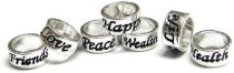 Sterling Silver Love Peace Happiness Health Wealth Friends Long Life European Bead Charm
