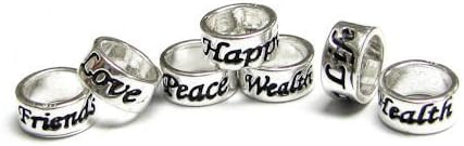 Sterling Silver Love Peace Happiness Health Wealth Friends Long Life European Bead Charm