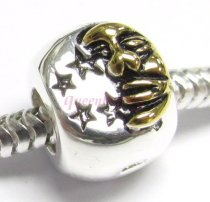 14K Gold 925 Sterling Silver MOON STAR European Style Bead charm