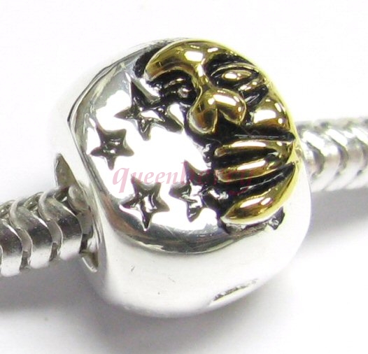 14K Gold 925 Sterling Silver MOON STAR European Style Bead charm