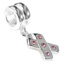 Sterling Silver Hug Cross Ribbon Cancer Awareness Pink CZ Dangle Bead for Pandora Troll European Charm Bracelets
