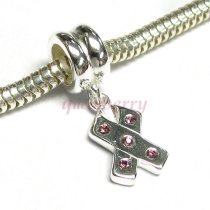Sterling Silver Hug Cross Ribbon Cancer Awareness Pink CZ Dangle Bead for Pandora Troll European Charm Bracelets