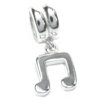 Sterling Silver Music Note Dangle Bead for European Charm Bracelets