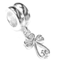 .925 Sterling Silver Little Filigree Heart Cross Dangle Bead for European Charm Bracelets