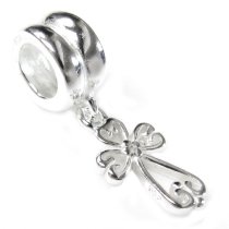 .925 Sterling Silver Little Filigree Heart Cross Dangle Bead for European Charm Bracelets