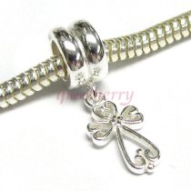 .925 Sterling Silver Little Filigree Heart Cross Dangle Bead for European Charm Bracelets