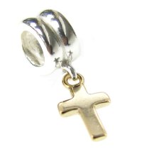 14K Gold 925 Sterling Silver little CROSS dangle for European Charm Bracelets