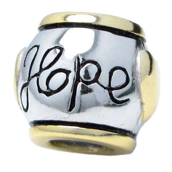 14K Gold Sterling Silver Hope Love Heart Bead for European Charm Bracelets