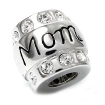 Sterling Silver MOM Mother CZ Crystal Bead for European Charm Bracelets
