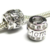 Sterling Silver MOM Mother CZ Crystal Bead for European Charm Bracelets