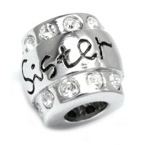 Sterling Silver Sister CZ Bead for European Charm Bracelets