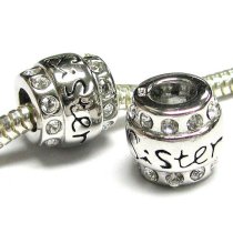 Sterling Silver Sister CZ Bead for European Charm Bracelets