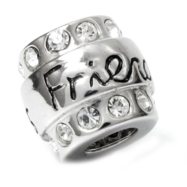 Sterling Silver Friend CZ Bead for European Charm Bracelets