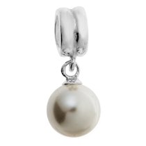 Sterling Silver Swarovski White Pearl Pendant Dangle Bead for European Charm Bracelets