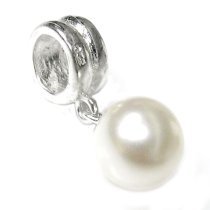 Sterling Silver Swarovski White Pearl Pendant Dangle Bead for European Charm Bracelets