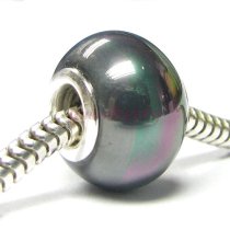 Sterling Silver PEACOCK Round PEARL Bead for European Charm Bracelets