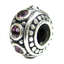 Sterling Silver Rondelle Amethyst CZ Bead for European Charm Bracelet 11mm Birthstone February